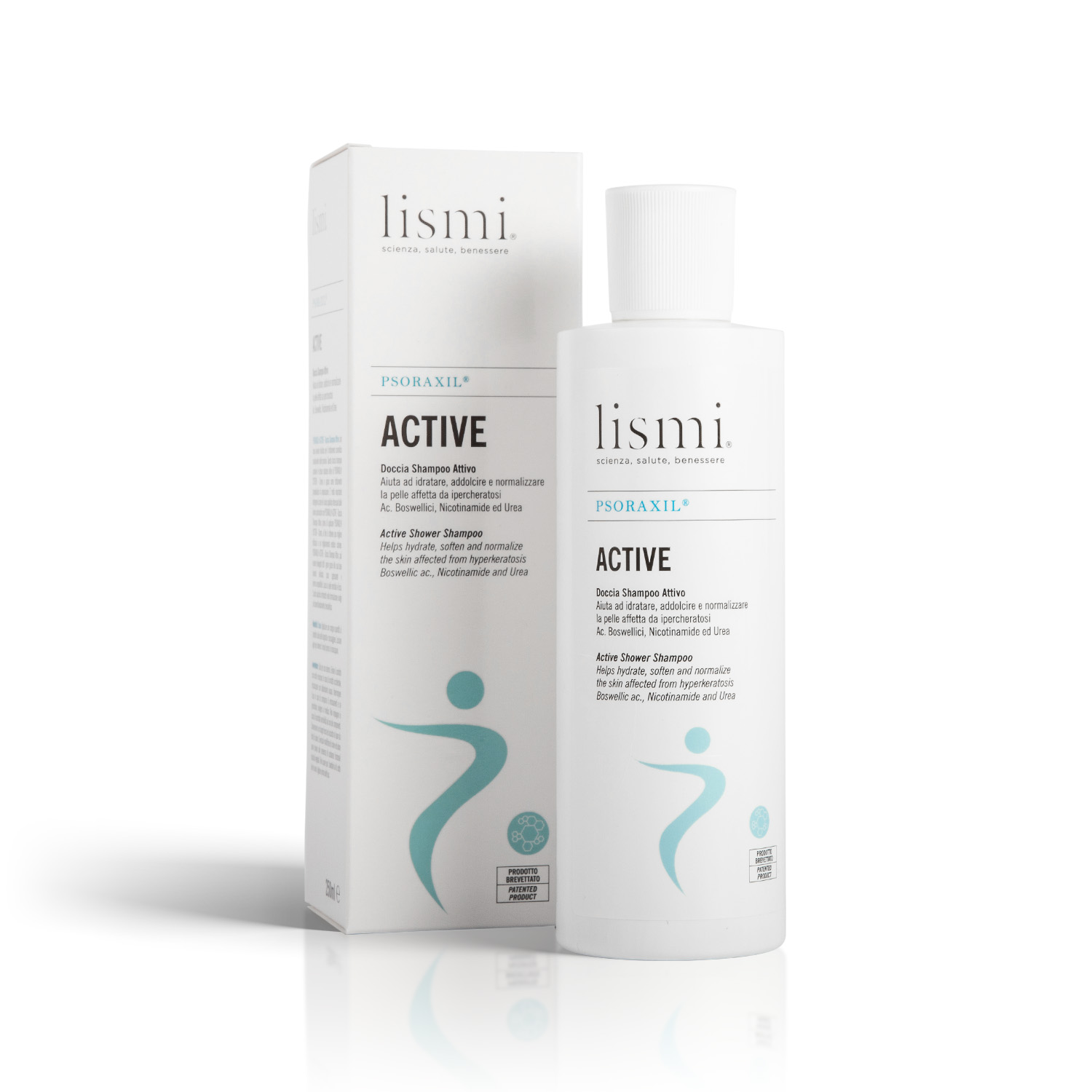 Shampoo Active Lismi Psoraxil per la psoriasi, flacone da 250 ml.